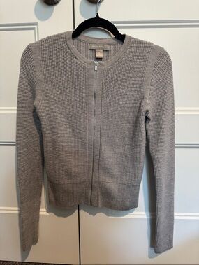 Banana Republic Gray Zip-Front Textured Knit Cardigan